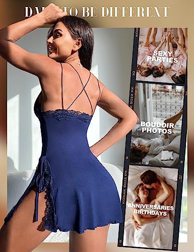 RSLOVE Women Lingerie Sexy Chemise Lace Babydoll Side Split Full Slip Nightgown Modal Sleepwear Nighty - Image 5