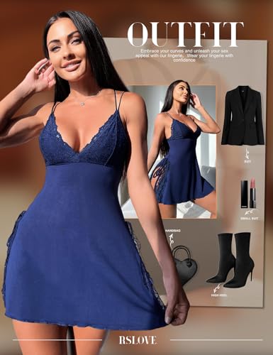 RSLOVE Women Lingerie Sexy Chemise Lace Babydoll Side Split Full Slip Nightgown Modal Sleepwear Nighty - Image 6