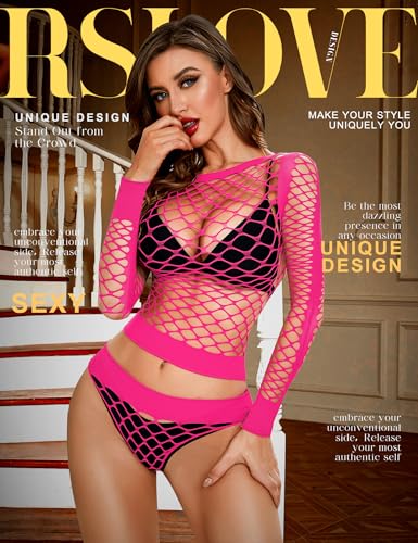 RSLOVE Women Sexy Mesh Lingerie Fishnet Babydoll Free Size Bodysuit See Through Shirts Long Sleeve - Image 3