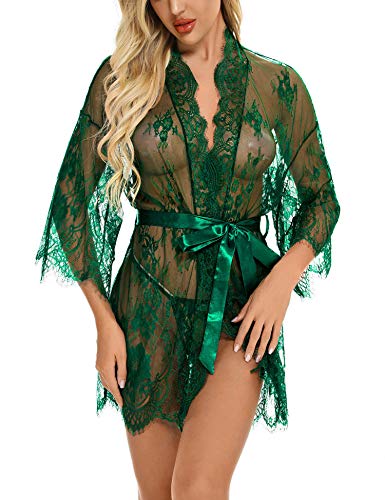 RSLOVE Women's Lace Kimono Robe Sexy Babydoll Lingerie Mesh Nightgown - Image 3