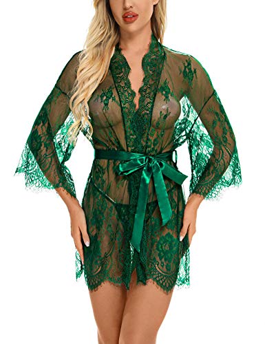 RSLOVE Women's Lace Kimono Robe Sexy Babydoll Lingerie Mesh Nightgown - Image 4