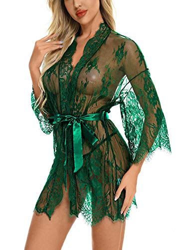 RSLOVE Women's Lace Kimono Robe Sexy Babydoll Lingerie Mesh Nightgown - Image 5