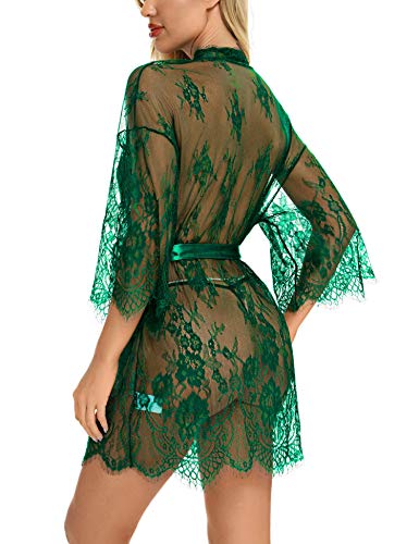 RSLOVE Women's Lace Kimono Robe Sexy Babydoll Lingerie Mesh Nightgown - Image 6