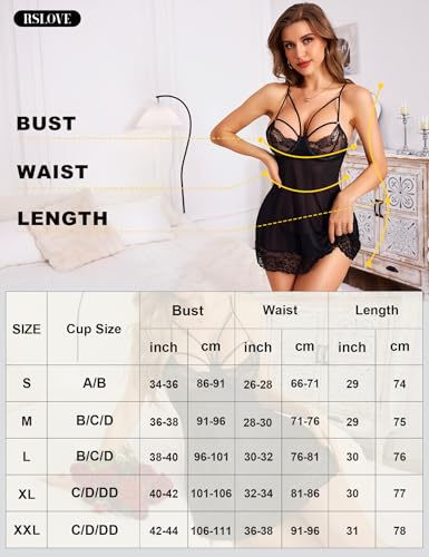 RSLOVE Women’s Lingerie Lace Babydoll - Sexy Nightwear V-Neck Strappy Nightgown with Thong - Image 6