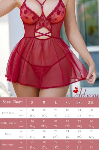 Red Lace Chemise for Women See Through Lingerie Sexy Mini Babydoll Sheer Floral Nightgown Robe Negligee - Image 6