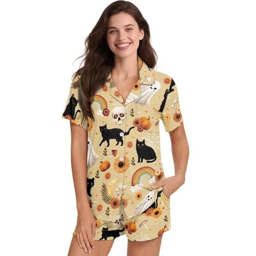 Renewold Women's Sleepwear Women's Pajama Sets Notch Collar Short Sleeve Button Down Nightwear Loungewear Top and Shorts - Image 3