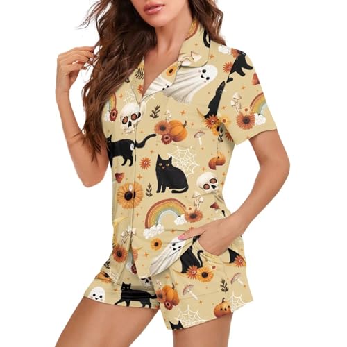 Renewold Women's Sleepwear Women's Pajama Sets Notch Collar Short Sleeve Button Down Nightwear Loungewear Top and Shorts - Image 4