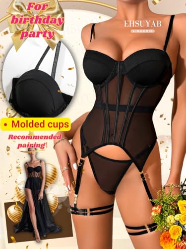 Retro Bustier Bodysuit For Women, Leg Strap, 3Pc Corset Garter Lingerie - Image 5