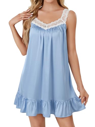 Rooscier Women's Lace Satin Nightgown V Neck Chemise Sleepwear Nightwear Dress - Image 3
