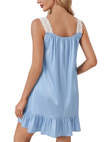 Rooscier Women's Lace Satin Nightgown V Neck Chemise Sleepwear Nightwear Dress - Image 6