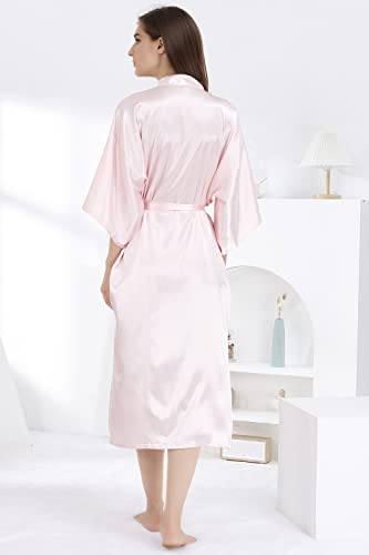 SEALINF Women Bridal Robe Bride Bridesmaid Long Kimono Dressing Gown Sleepwear for Wedding Getting Ready (One Size, Pure-Pink) - Image 7