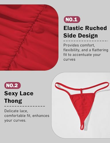 SEAUR Women's Floral Embroidered Mesh Sheer Ruched Nightgowns See Through Bodycon Mini Babydoll Lingerie Set with Thong - Image 5