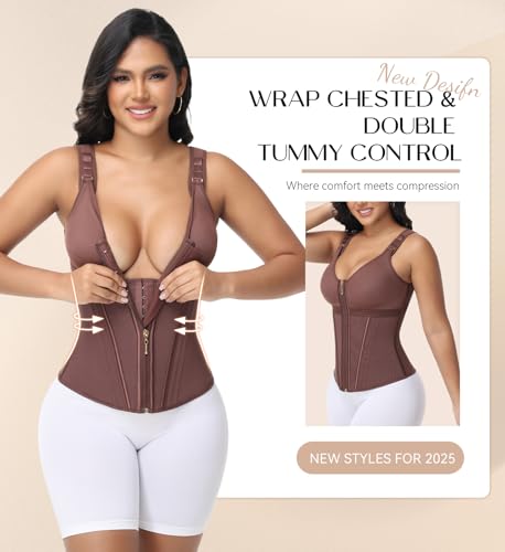 Alternative view of SHAPSHE Waist Trainer Corset for Women Tummy Control Sport Workout Body Shaper Vest for Women Postpartum Gym Zipper and Hooks