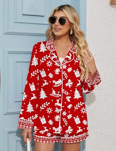 SHESHOW Satin Pajama Set for Women Button Down Long Sleeve Top and Shorts Loungewear Set Funny Print Sleepwear XS-XXL - Image 4