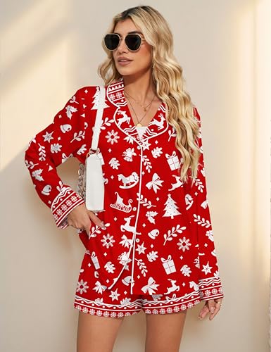 SHESHOW Satin Pajama Set for Women Button Down Long Sleeve Top and Shorts Loungewear Set Funny Print Sleepwear XS-XXL - Image 5
