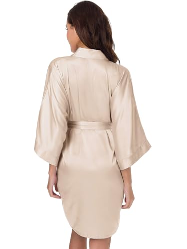 SIORO Women's Satin Robe, Short Bathrobe with V-Neck, 3/4 Sleeves Robe for Bride & Bridesmaids, Wedding Party Sleepwear - Image 6