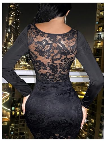 SOLY HUX Women's Lace Sheer Bodycon Mini Dresses Long Sleeve Sexy Club Night Out Party Dress - Image 3