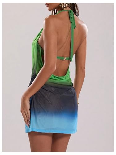 SOLY HUX Women's Y2k Halter Mini Dress Ombre Deep Cowl Neck Backless Bodycon Beach Dresses Vacation Outfit - Image 4