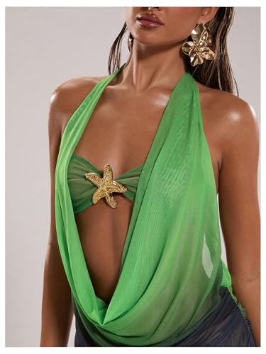 SOLY HUX Women's Y2k Halter Mini Dress Ombre Deep Cowl Neck Backless Bodycon Beach Dresses Vacation Outfit - Image 5