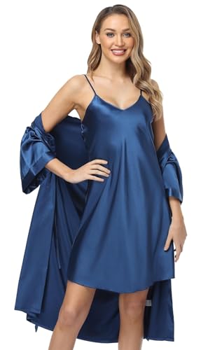 Satin Women's Kimono Robe Gorgeous Loungewear 2PC Set Sleepwear Camisole & Robe