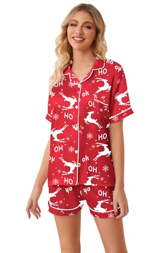 Schbbbta Women Pajamas Set, 2 Pieces Satin Silk Button Down Pjs Short Sleeve Outfits Loungewear - Image 3