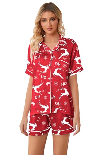Schbbbta Women Pajamas Set, 2 Pieces Satin Silk Button Down Pjs Short Sleeve Outfits Loungewear - Image 4
