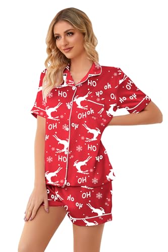 Schbbbta Women Pajamas Set, 2 Pieces Satin Silk Button Down Pjs Short Sleeve Outfits Loungewear - Image 5