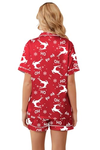 Schbbbta Women Pajamas Set, 2 Pieces Satin Silk Button Down Pjs Short Sleeve Outfits Loungewear - Image 6