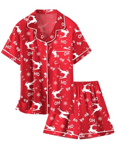 Schbbbta Women Pajamas Set, 2 Pieces Satin Silk Button Down Pjs Short Sleeve Outfits Loungewear - Image 7