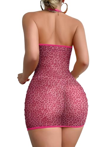 Sexy Chain Sheer Mesh Ruched Bodycon Mini Lingerie Dress with Thong 2 Piece Set Outfits - Image 3