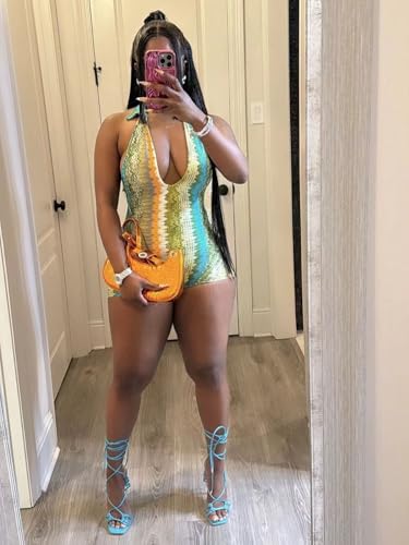 Sexy Jumpsuits for Women Deep V Neck Color Block Shorts Jumpsuit Sleeveless Bodycon Rompers Vacation Outfits - Image 3