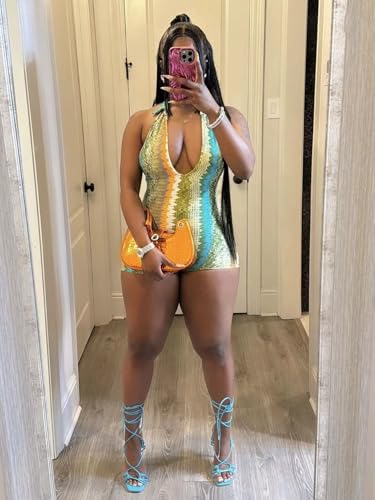 Sexy Jumpsuits for Women Deep V Neck Color Block Shorts Jumpsuit Sleeveless Bodycon Rompers Vacation Outfits - Image 5