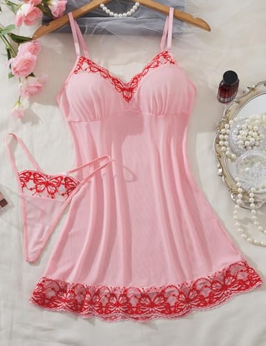 Sexy Lingerie Set for Women 2 Piece See-Through Babydoll Nightwear Sheer Chemise Nightie Sleepwear with Thong - Image 4