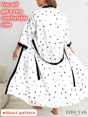 Sexy Plus Size Robe For Women, Fits 12W-20W, Long Silky Satin Robes Valentines Boudoir Sleepwear 2Xl 2X White Heart - Image 4