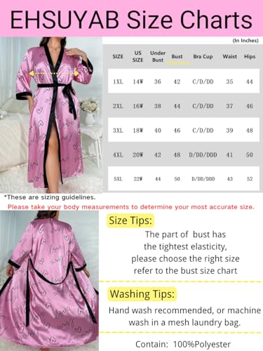 Sexy Plus Size Robe For Women, Fits 12W-20W, Long Silky Satin Robes Valentines Boudoir Sleepwear 3Xl 3X Pink Heart - Image 8