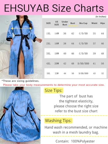 Sexy Plus Size Robe For Women, Fits 12W-20W, Long Silky Satin Robes Valentines Boudoir Sleepwear 4Xl 4X Blue Heart - Image 7