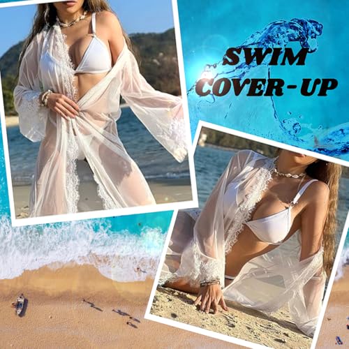 Sheer Mesh Sexy Night Gowns for Women, See Through Lingerie with Lace Cuffs for Maternity Shoot, Bridal Robe, Swimwear Wrap - Image 7