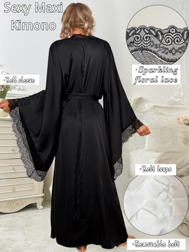 Silk Long Robe For Women, Satin Lace-Trim, Bride Wedding-Night, Bridal Bridesmaid Kimono Robes Lightweight - Image 4