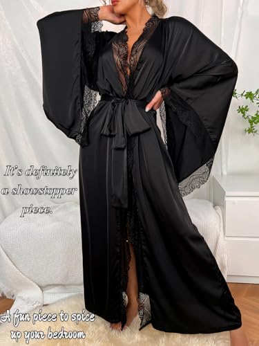 Silk Long Robe For Women, Satin Lace-Trim, Bride Wedding-Night, Bridal Bridesmaid Kimono Robes Lightweight - Image 6