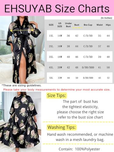 Silk Robes For Women, Sexy Plus Size Satin Robe Valentines V Day Boudoir 4Xl 4X Black Flower - Image 7