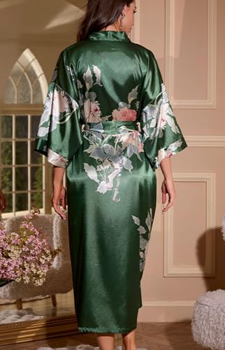 Alternative view of Silk Satin Robe for Women Long Kimono Summer Lightweight Bathrobe Soft Thin Ladies Luxury House Robes