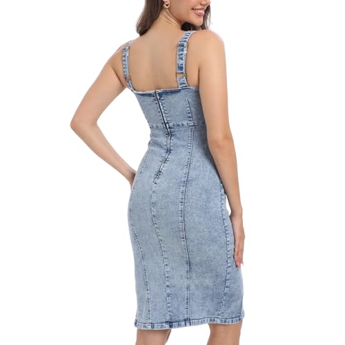 Sleeveless Bodycon Denim Summer Dress for Women with Sexy Slit Mini Jean Dresses - Image 3