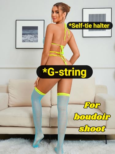 Strappy Fishnet Bodysuit with Stockings, Glow in the Dark Lingerie Set Fits 0-10, Contrast Color Bodystocking - Image 4