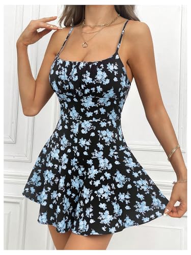 SweatyRocks Women's Floral Short Jumpsuits Boho Sleeveless Rompers Zipper Going Out Cami Rompers - Image 3