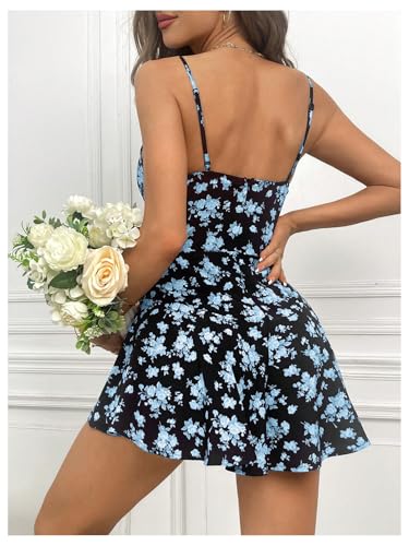 SweatyRocks Women's Floral Short Jumpsuits Boho Sleeveless Rompers Zipper Going Out Cami Rompers - Image 4