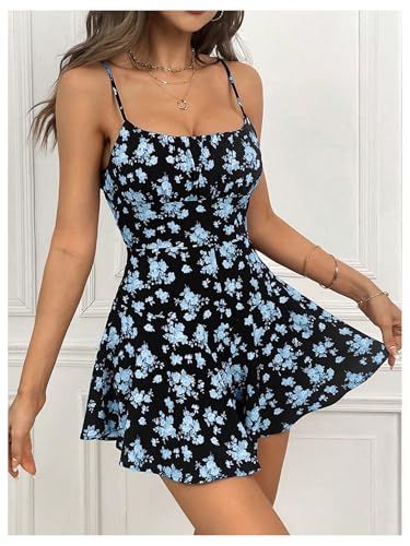 SweatyRocks Women's Floral Short Jumpsuits Boho Sleeveless Rompers Zipper Going Out Cami Rompers - Image 5