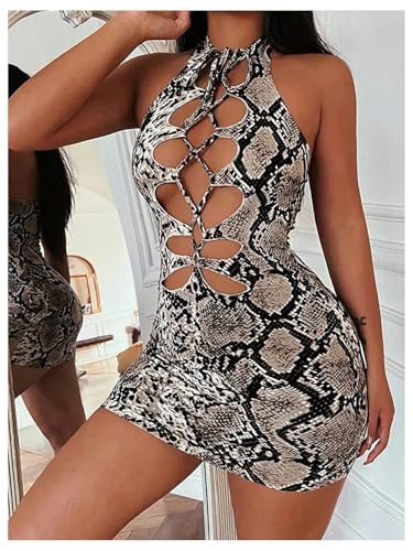 SweatyRocks Women's Sexy Club Bodycon Dresses Cut Out Lace Up Halter Mini Going Out Dress - Image 3