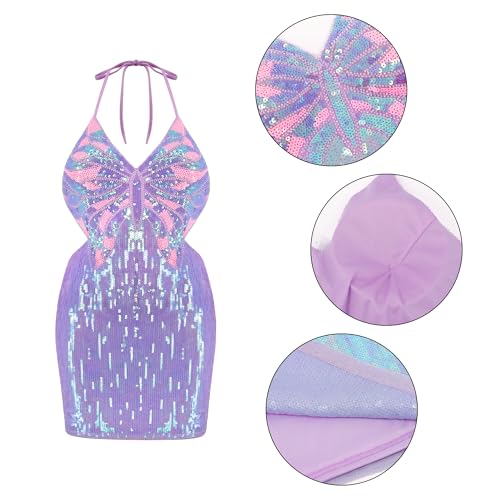 Testudineus Glitter Mini Sleeveless Homecoming Dresses Halter Sequin Hollow Out Club Night Out Evening Cocktail Party Dress - Image 6