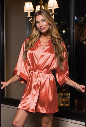 Turquaz Women's Bride Bridesmaids Silky Robe Satin Kimono Robes for Women Lingerie - Image 4