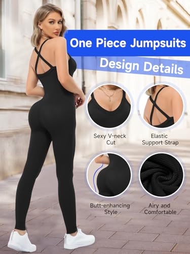 VUTRU Women Jumpsuits Sexy V Neck One Piece Bodysuit Romper Shapewear Tummy Control Workout Athletic Leotards, Black M - Image 3